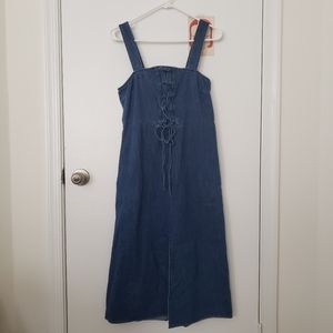 GAP Lace-Up Tank Denim Midi Dress (size 8)